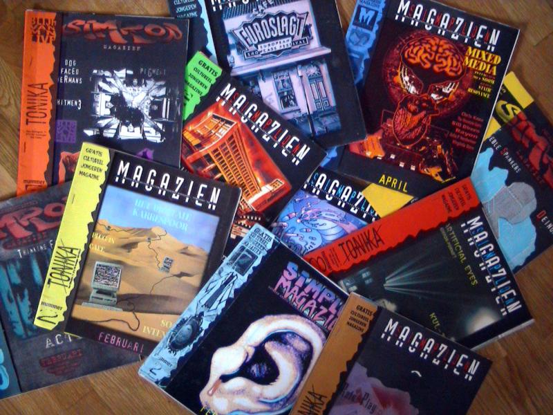 De magazines: Volledig gemaakt in QuarkXPress en Photoshop, maar met de uitstraling van handwerk: grungy, punky, underground.
